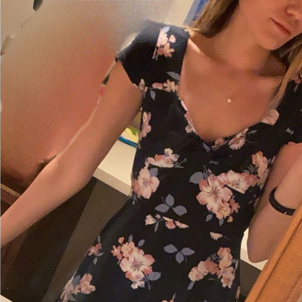 Hollister Navy Dress with Pink Floral Design